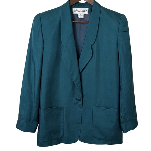 Evan Picone Jackets & Blazers - Vintage Evan Picone Silk Teal Green Blazer Lined  Single Breasted Sz 10 Petites‎